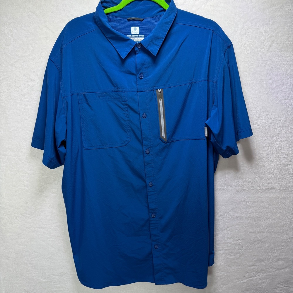 Columbia PFG Mens 2XL Blue Short Sleeve Vented Fishing‎ Button Up Shirt